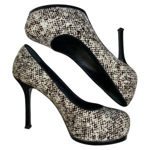 Yves Saint Laurent Tribtoo 105 Ponyhair Platform Pumps Mules Heels‎ Size 37